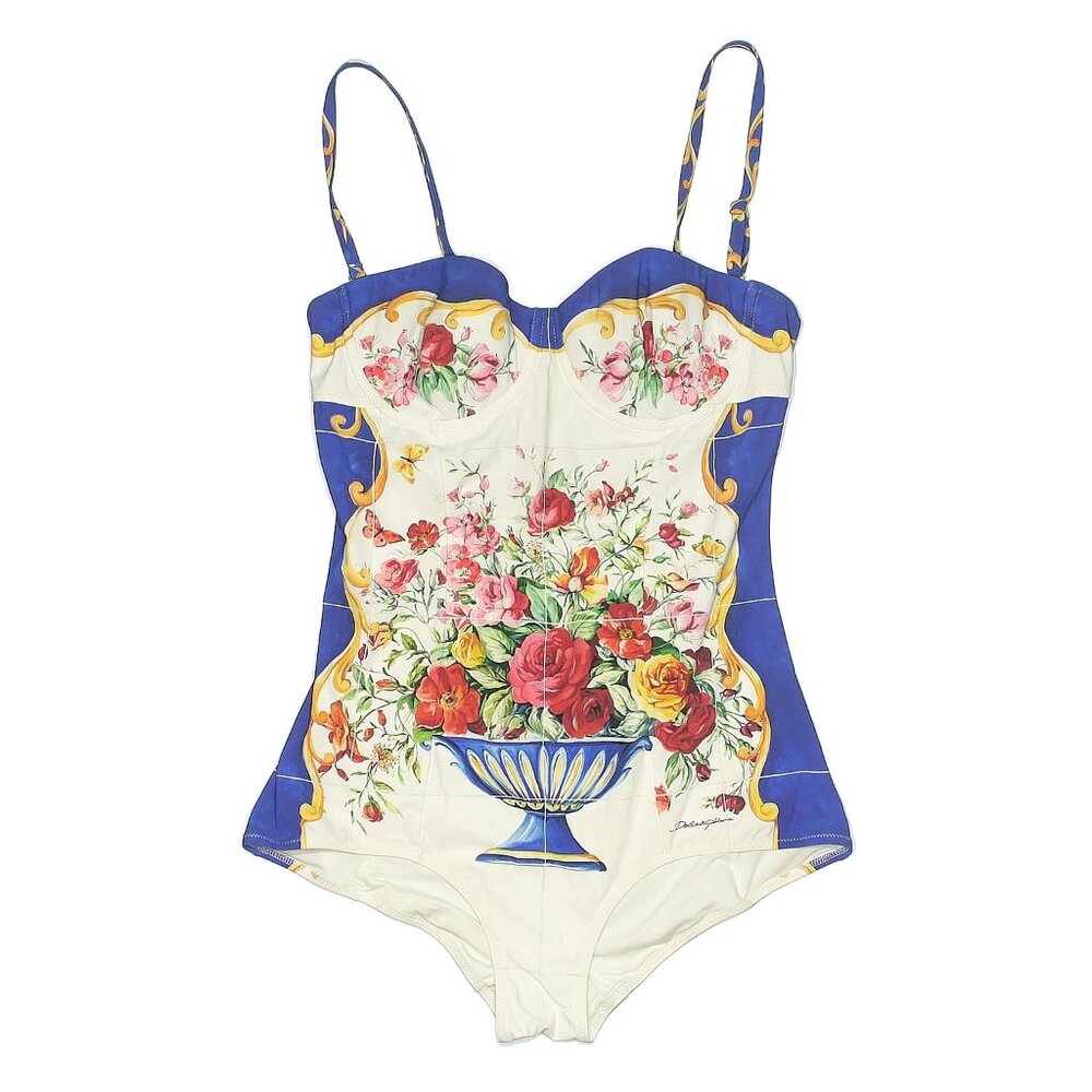 Dolce and Gabbana Blue and White Majolica Swimsuit Women's US Size: M